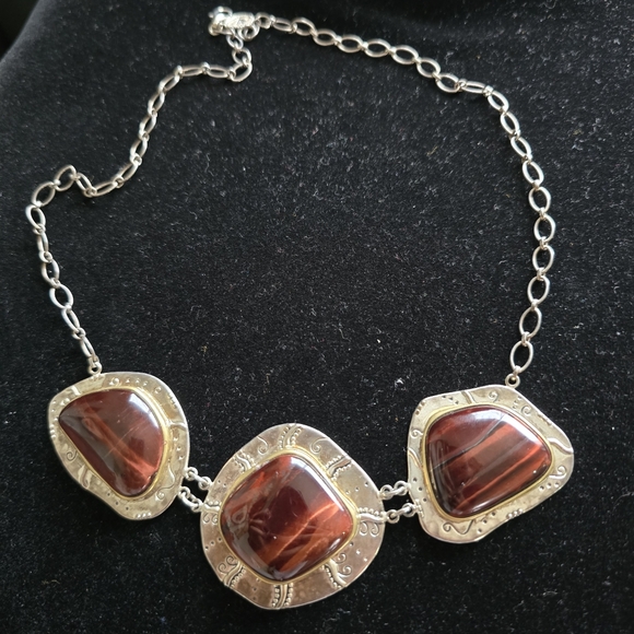 Silpada Sterling Silver Red Rocks Tigers Eye Necklace 20” - Picture 3 of 13